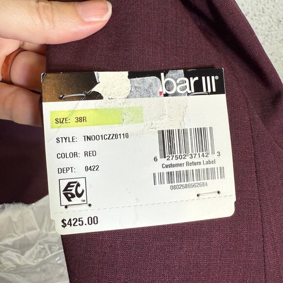 Bar III Men's Skinny Fit Suit Jacket Blazer solid red 38R $425 - Picture 7 of 10